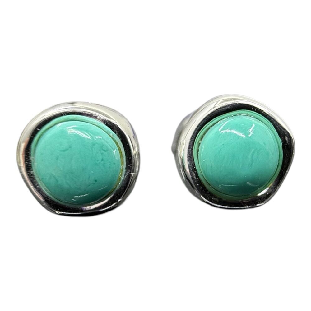 Round Blue Turquoise Post Stud Earrings 925 Sterling Silver Friction Backs - Picture 3 of 5